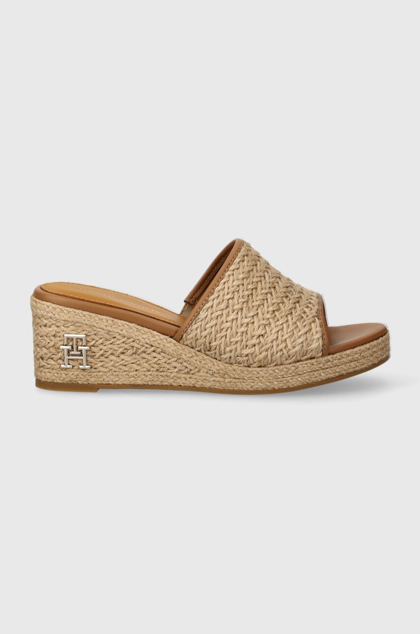 Παντόφλες Tommy Hilfiger TH ROPE WEDGE SANDAL χρώμα: μπεζ, FW0FW07927 φωτογραφία