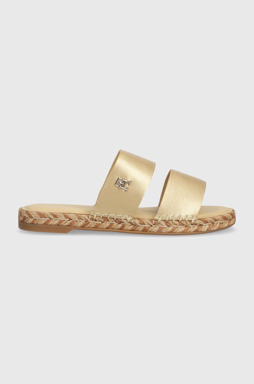 Levně Kožené pantofle Tommy Hilfiger TH GOLD FLAT ESPADRILLE SANDAL dámské, zlatá barva, FW0FW07932