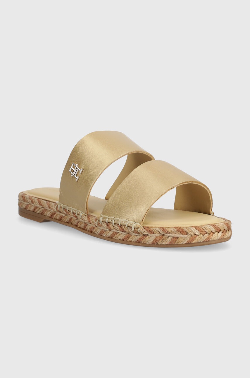 Δερμάτινες παντόφλες Tommy Hilfiger TH GOLD FLAT ESPADRILLE SANDAL γυναικείες, χρώμα: χρυσαφί, FW0FW07932 φωτογραφία