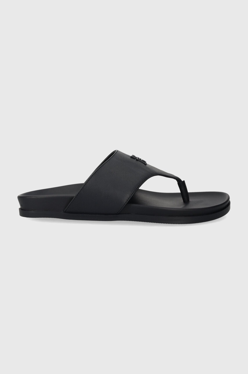 Levně Kožené žabky Tommy Hilfiger THONG COMFORT SANDAL dámské, tmavomodrá barva, na plochém podpatku, FW0FW08042