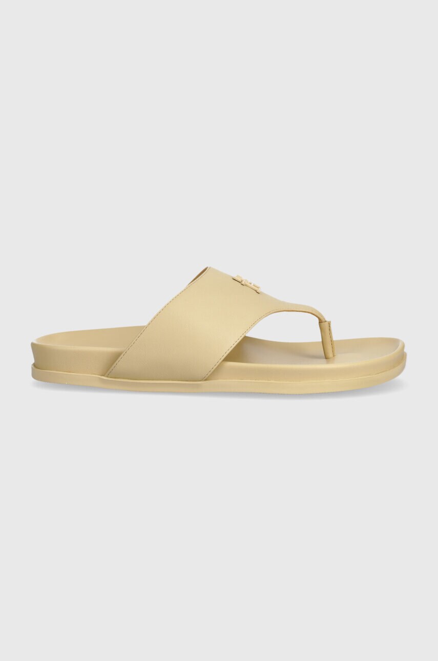 Levně Kožené žabky Tommy Hilfiger THONG COMFORT SANDAL dámské, béžová barva, na plochém podpatku, FW0FW08042