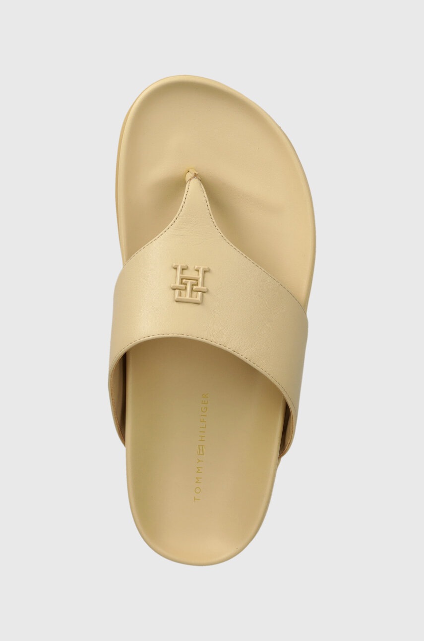 Δερμάτινες σαγιονάρες Tommy Hilfiger THONG COMFORT SANDAL γυναικείες, χρώμα: μπεζ, FW0FW08042 φωτογραφία
