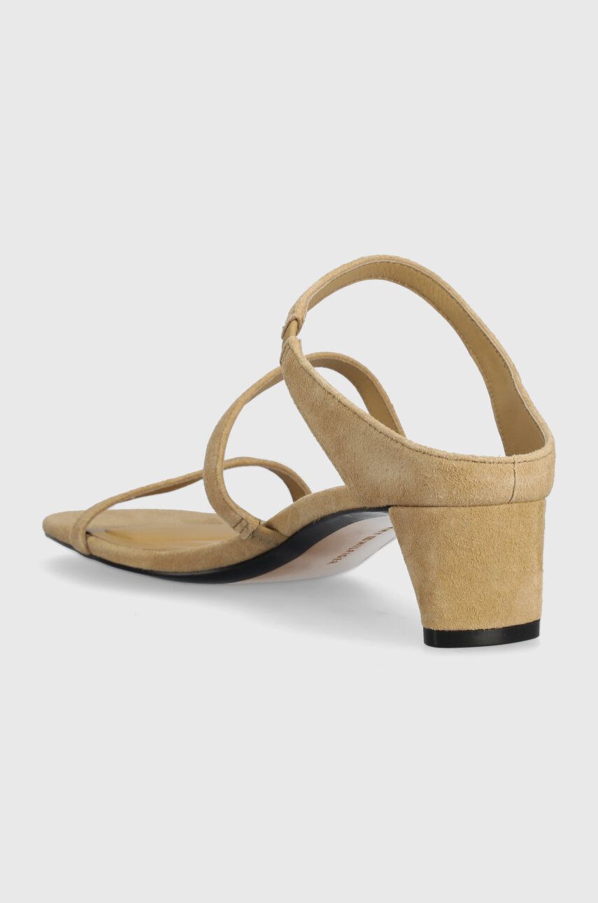 Semišové pantofle Tommy Hilfiger TH STRAP SUEDE MID HEEL dámské, béžová barva, na podpatku, FW0FW08043 EUR 37