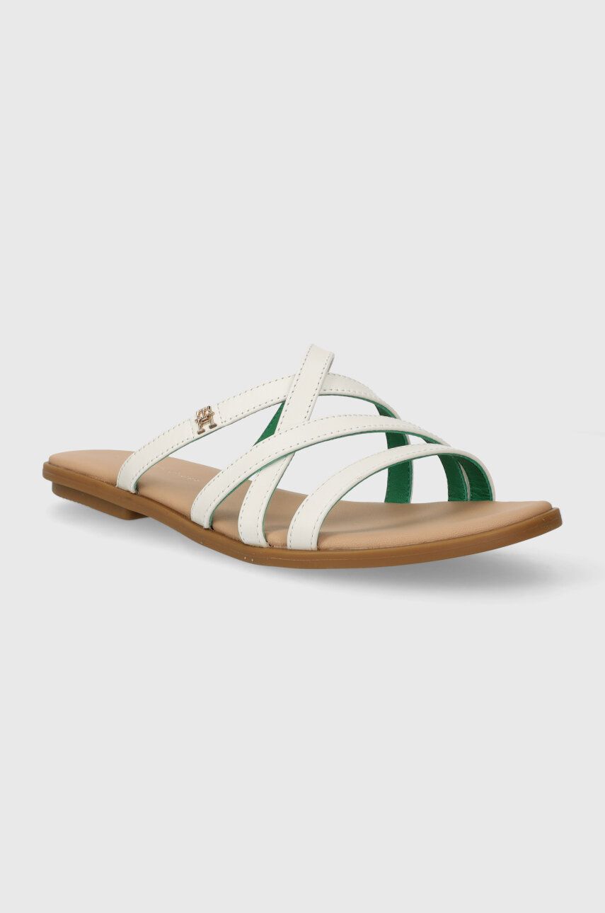 Δερμάτινες παντόφλες Tommy Hilfiger TH STRAP FLAT SANDAL γυναικείες, χρώμα: μπεζ, FW0FW08067 φωτογραφία