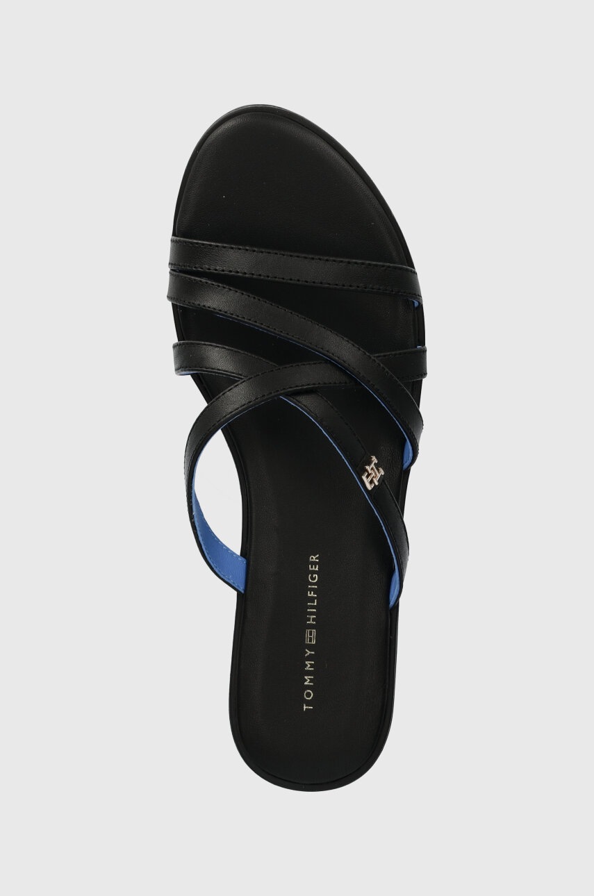 Δερμάτινες παντόφλες Tommy Hilfiger TH STRAP FLAT SANDAL γυναικείες, χρώμα: μαύρο, FW0FW08067 φωτογραφία
