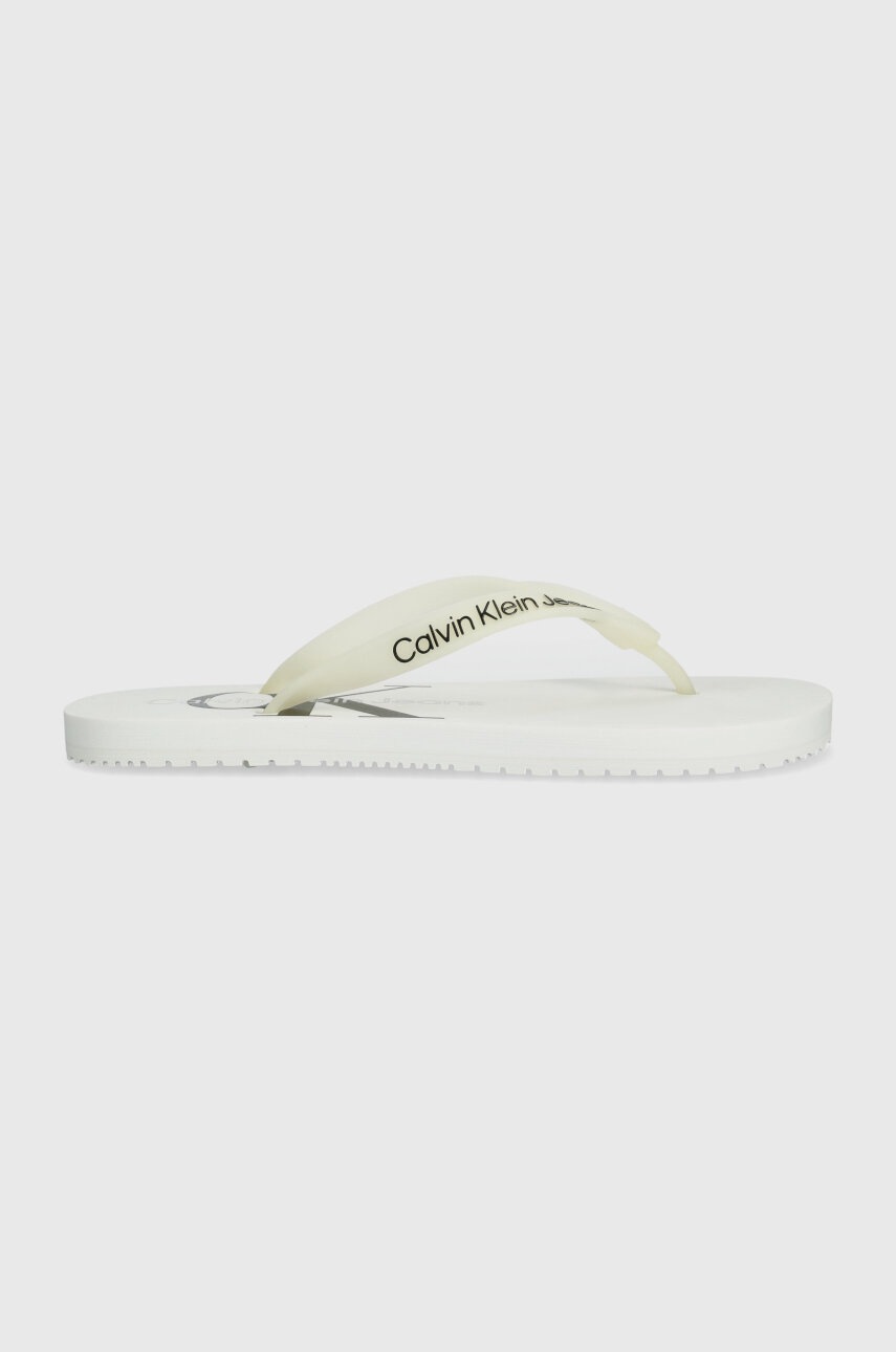 Levně Žabky Calvin Klein Jeans BEACH SANDAL MONOLOGO TPU dámské, bílá barva, na plochém podpatku, YW0YW01246