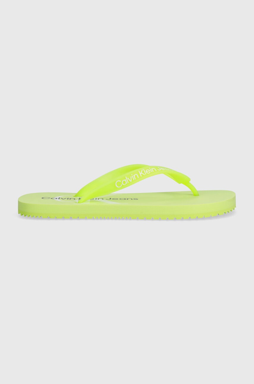 

Джапанки Calvin Klein Jeans BEACH SANDAL MONOLOGO TPU в зелено с равна подметка YW0YW01246, Зелен