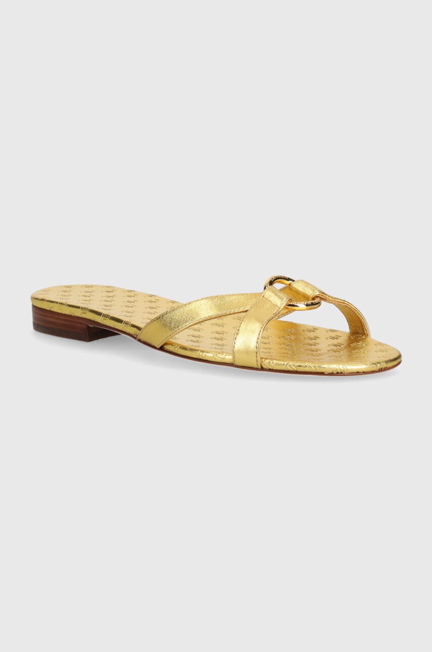 Levně Kožené pantofle Lauren Ralph Lauren Emmy dámské, zlatá barva, 802935538002