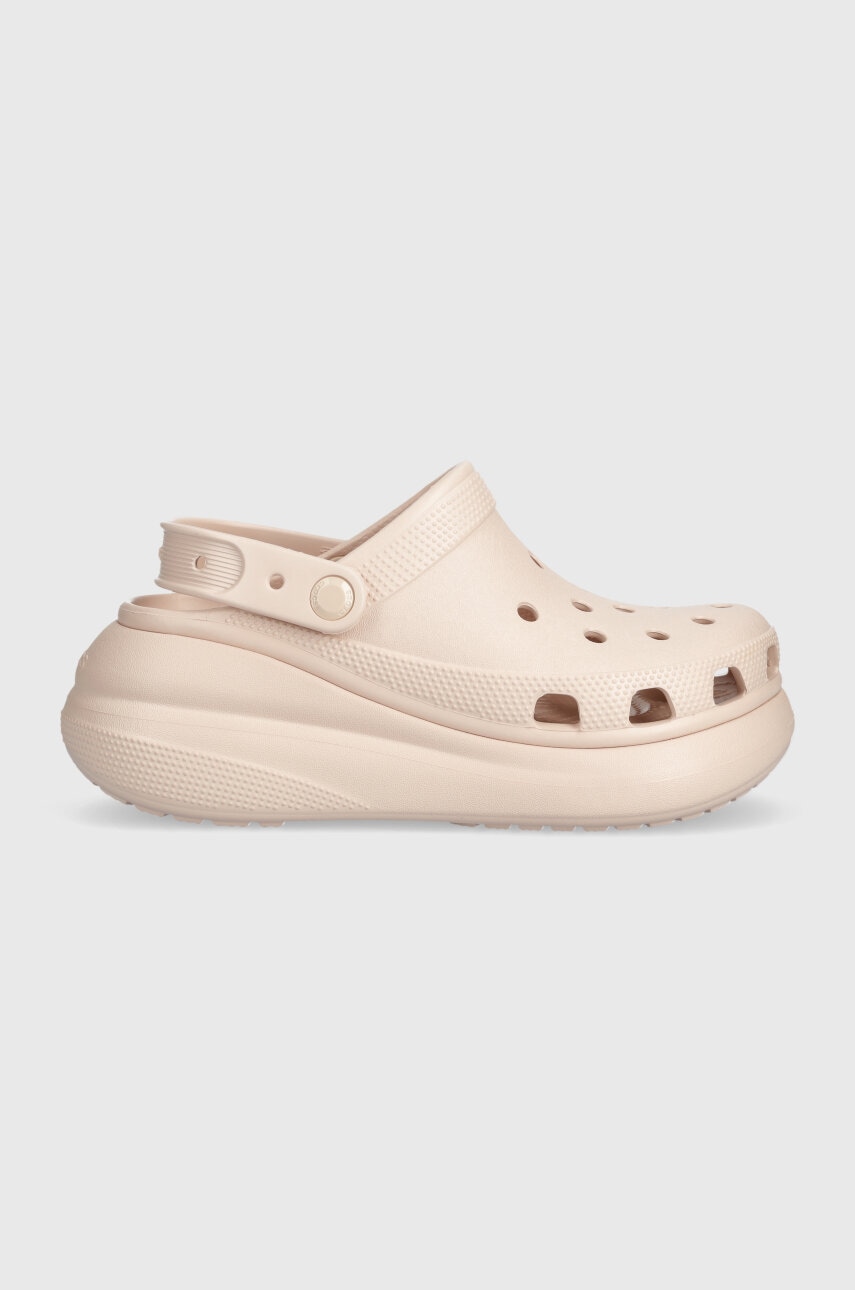 Crocs papuci Classic Crush Clog femei, culoarea roz, toc pana, 207521