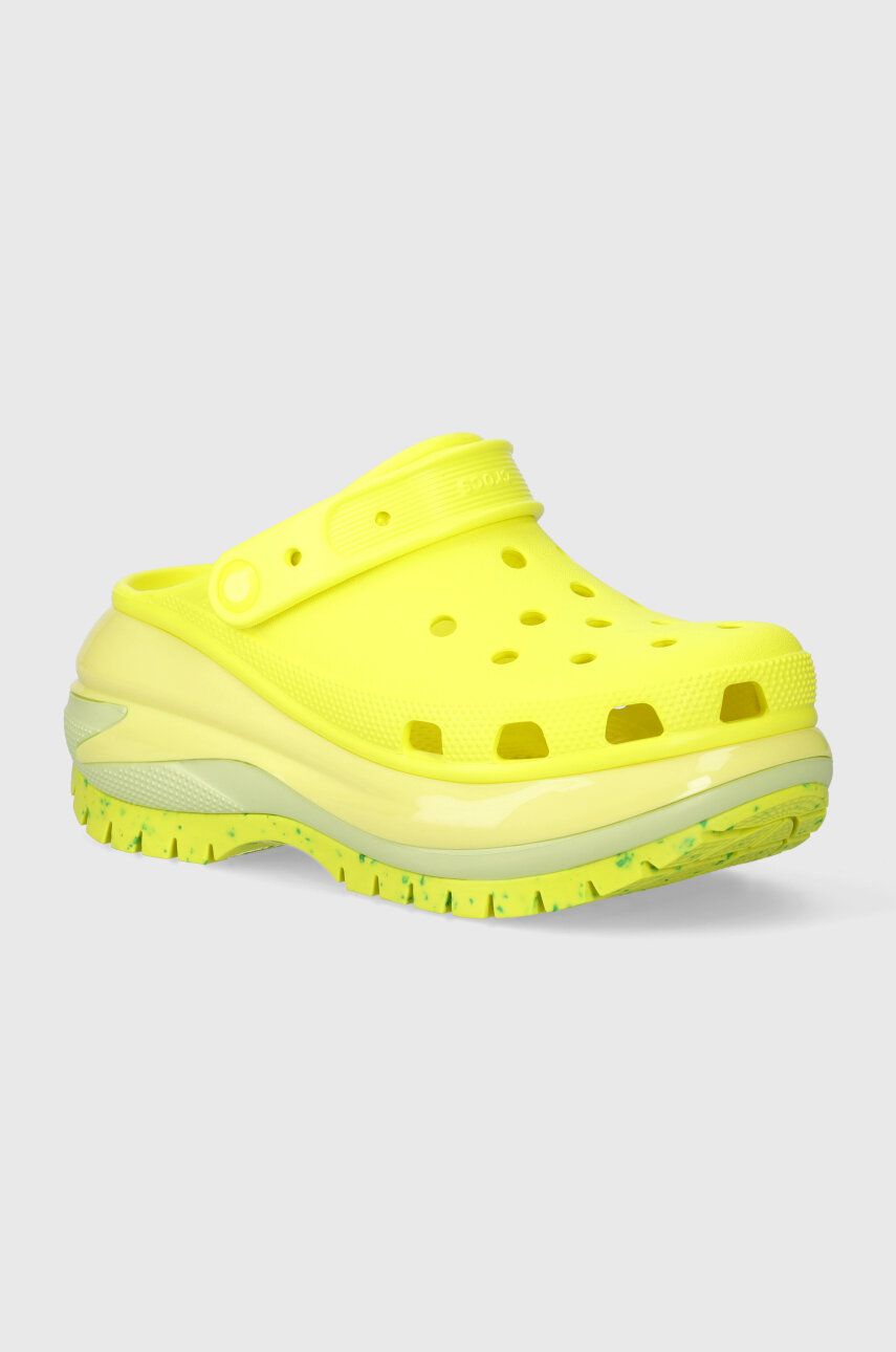 Crocs papuci Classic Mega Crush Clog femei, culoarea verde, cu platforma, 207988