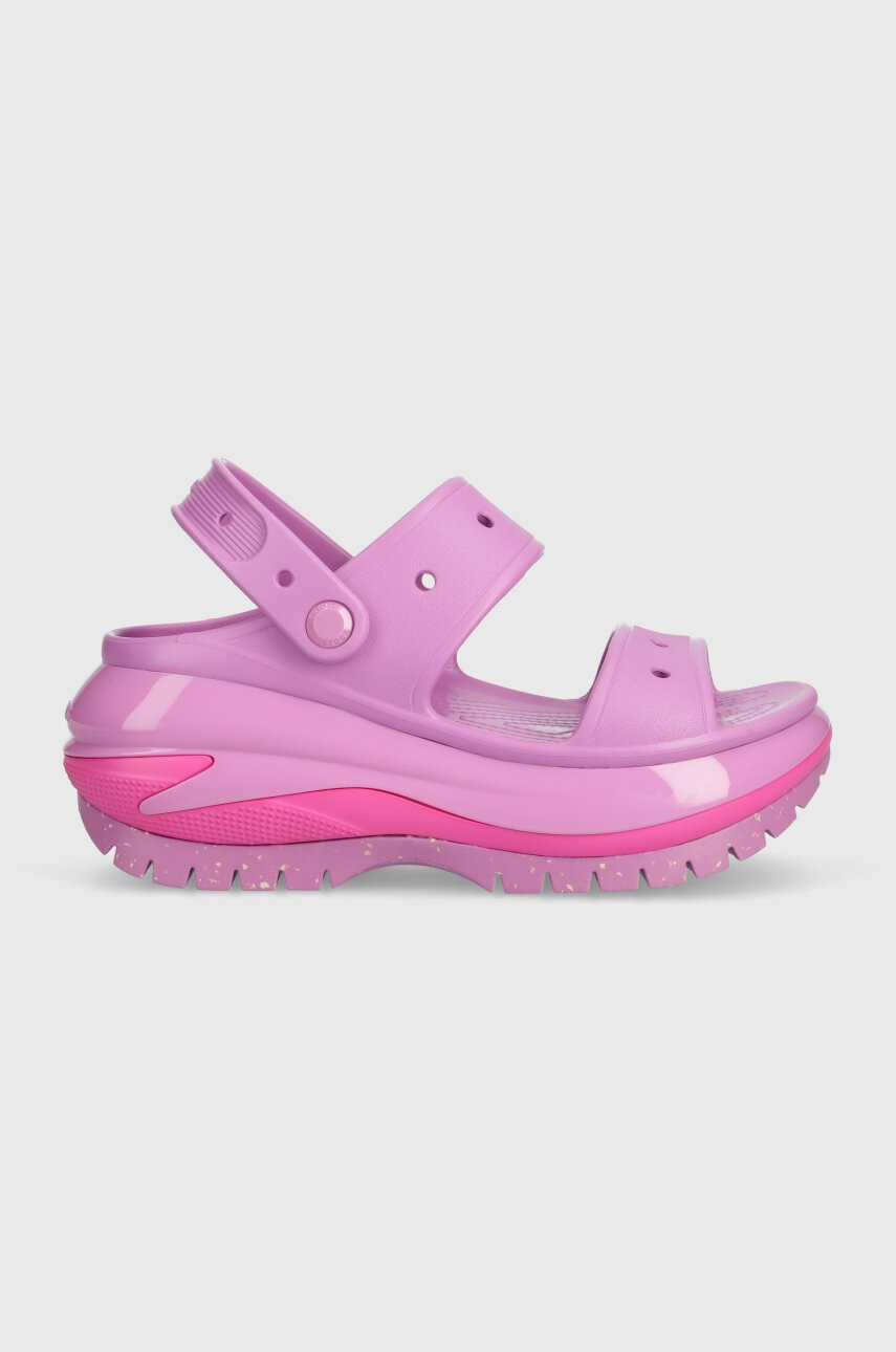 Crocs papuci Classic Mega Crush Sandal femei, culoarea violet, cu platforma, 207989