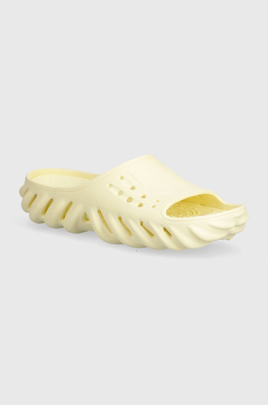 Crocs papuci Echo Slide femei, culoarea galben, cu platforma, 208170