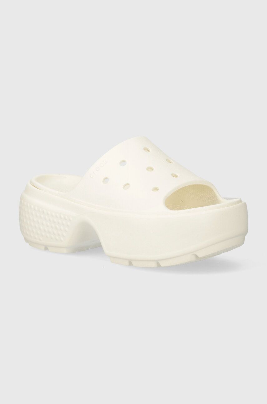 Crocs papuci Stomp Slide femei, culoarea bej, cu platforma, 209346