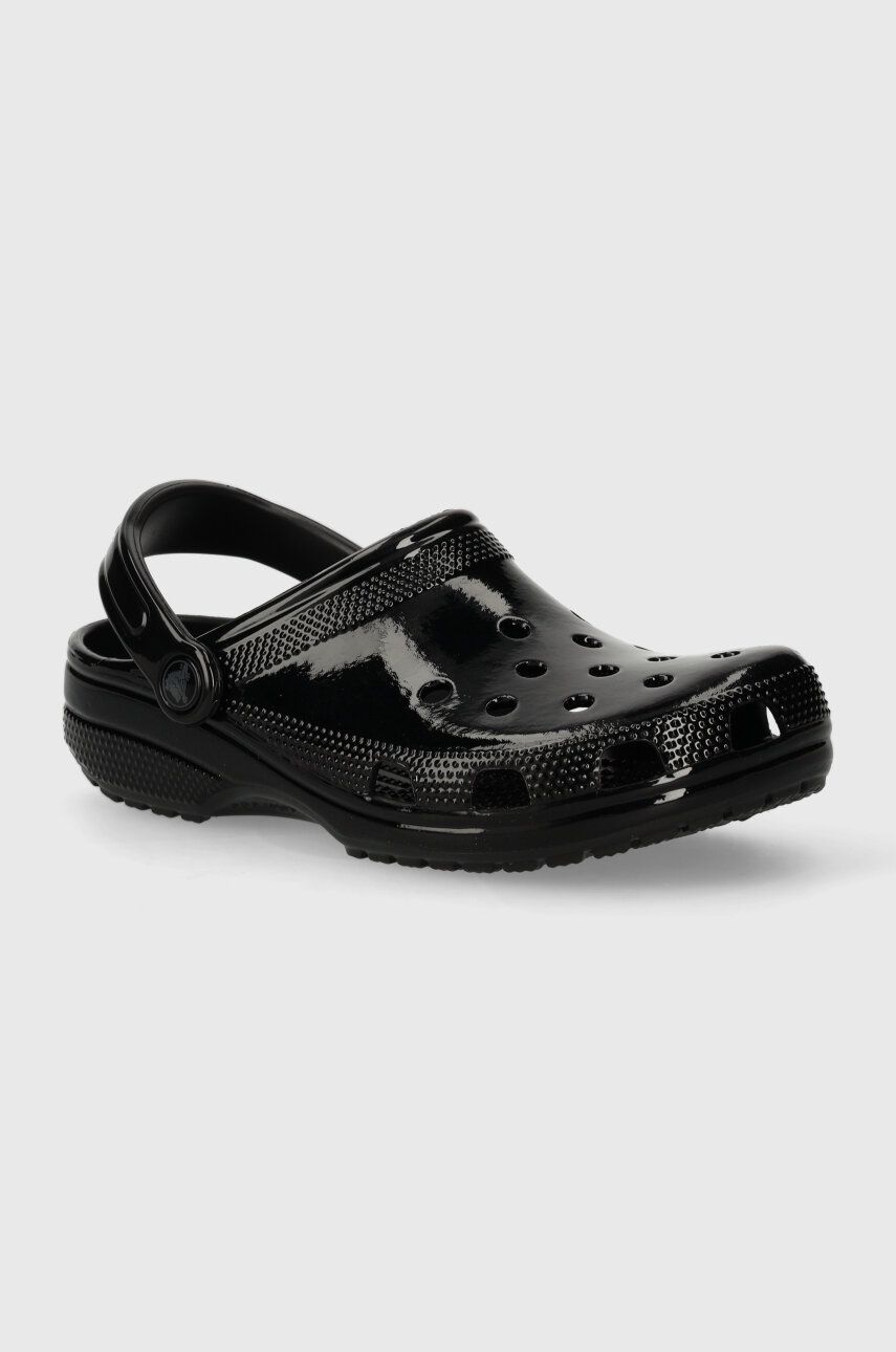 Crocs papuci Classic High Shine Clog femei, culoarea negru, 209609