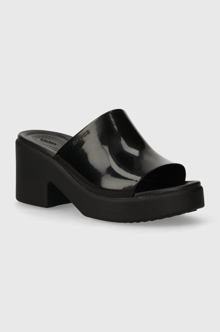 Crocs papuci Brooklyn High Shine Heel Slide femei, culoarea negru, cu platforma, 209709