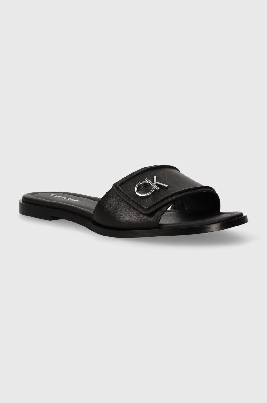 

Кожени чехли Calvin Klein FLAT SLIDE RELOCK LTH в черно HW0HW01939, Черен