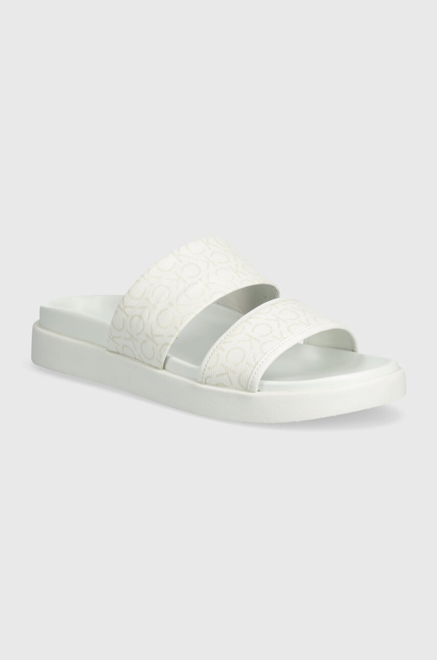 Levně Pantofle Calvin Klein FLAT SLIDE EPI MONO dámské, bílá barva, HW0HW01957