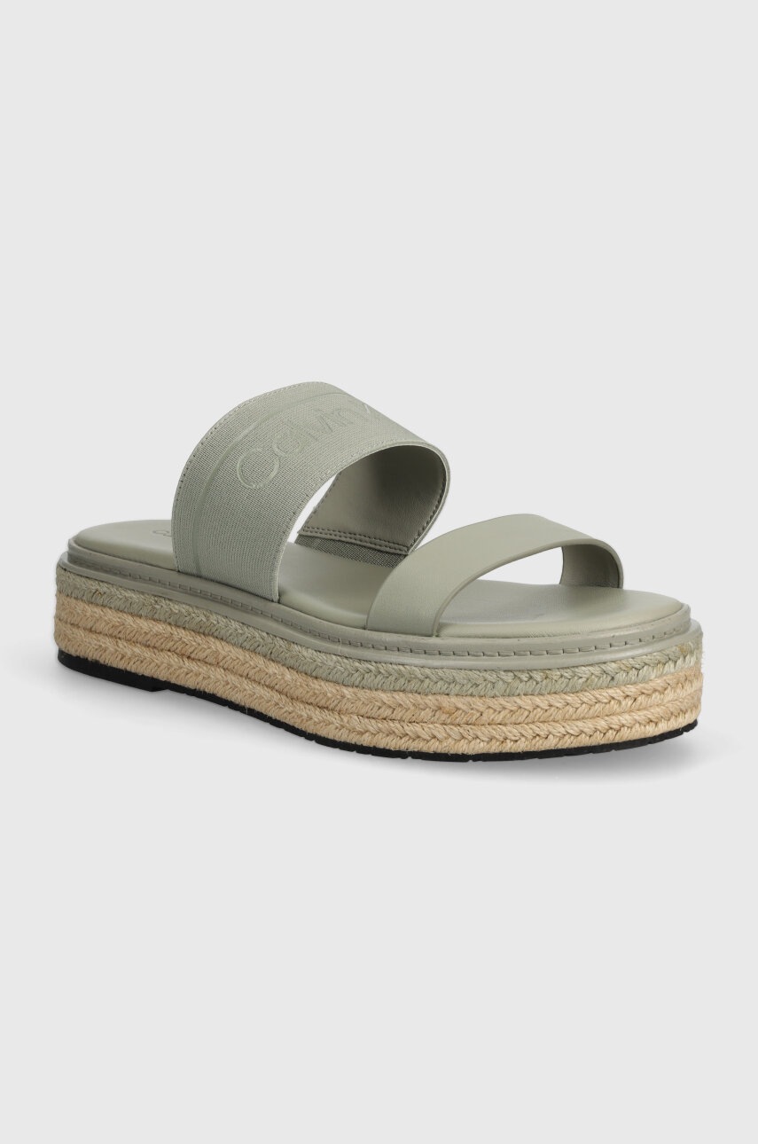 Levně Pantofle Calvin Klein WEDGE SLIDE HE dámské, šedá barva, na platformě, HW0HW01966