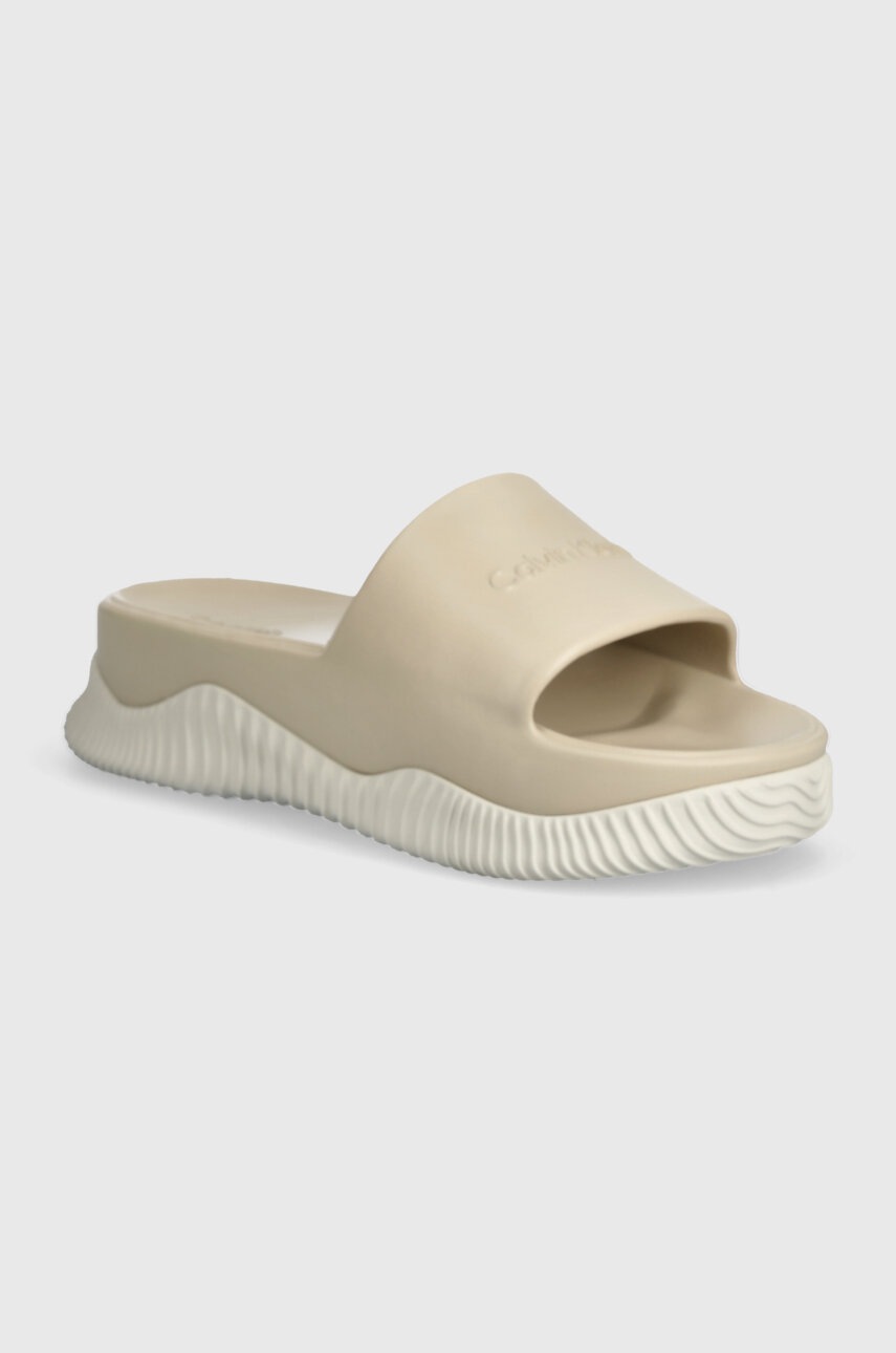 

Чехли Calvin Klein FLATFORM SLIDE EVA в бежово с платформа HW0HW01973, Бежов