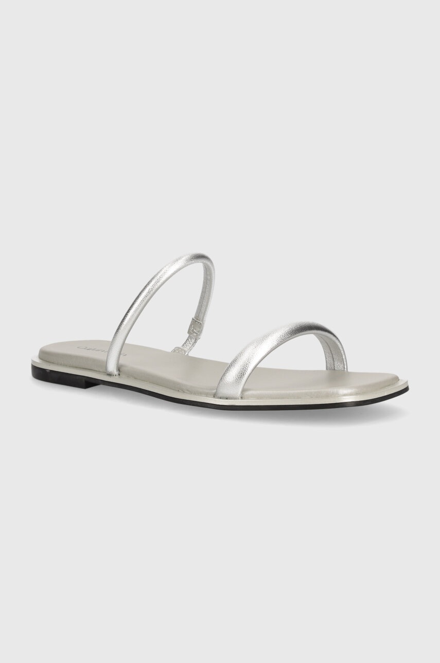 

Кожени чехли Calvin Klein FLAT SLIDE MET в сребристо HW0HW02128, Сребърен