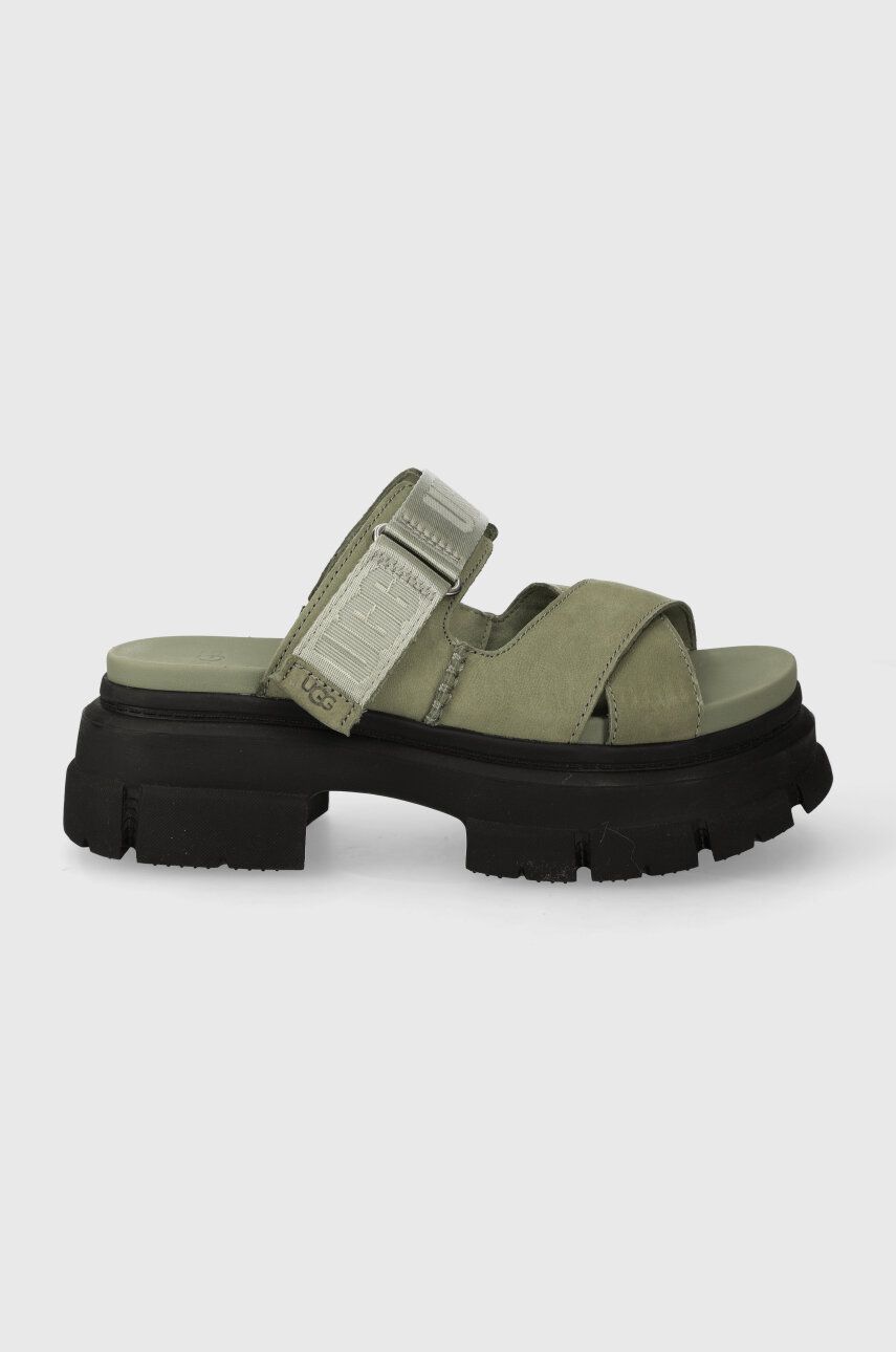UGG papuci din nubuc Ashton Slide culoarea verde, cu platfor