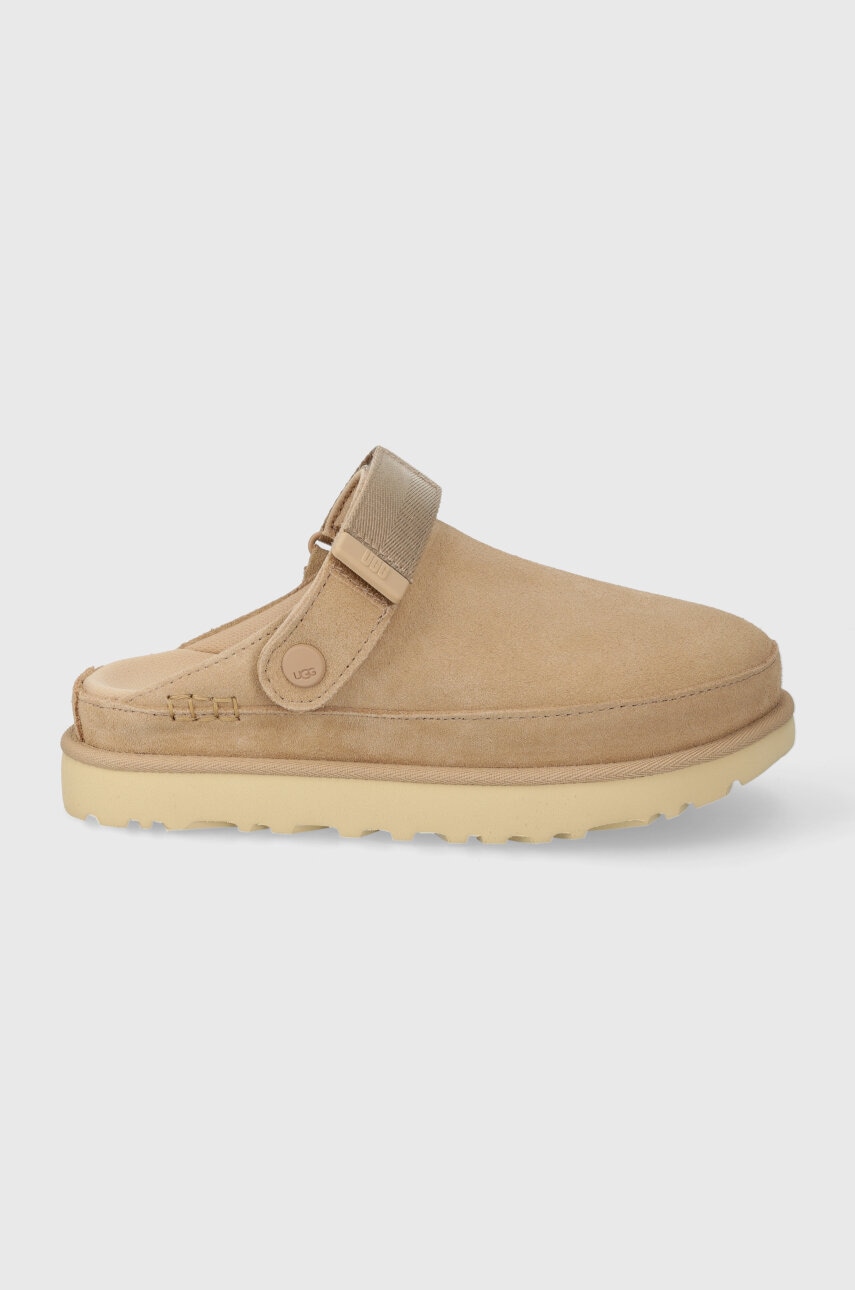 UGG papuci din piele intoarsa Goldenstar Clog culoarea bej, 1138252