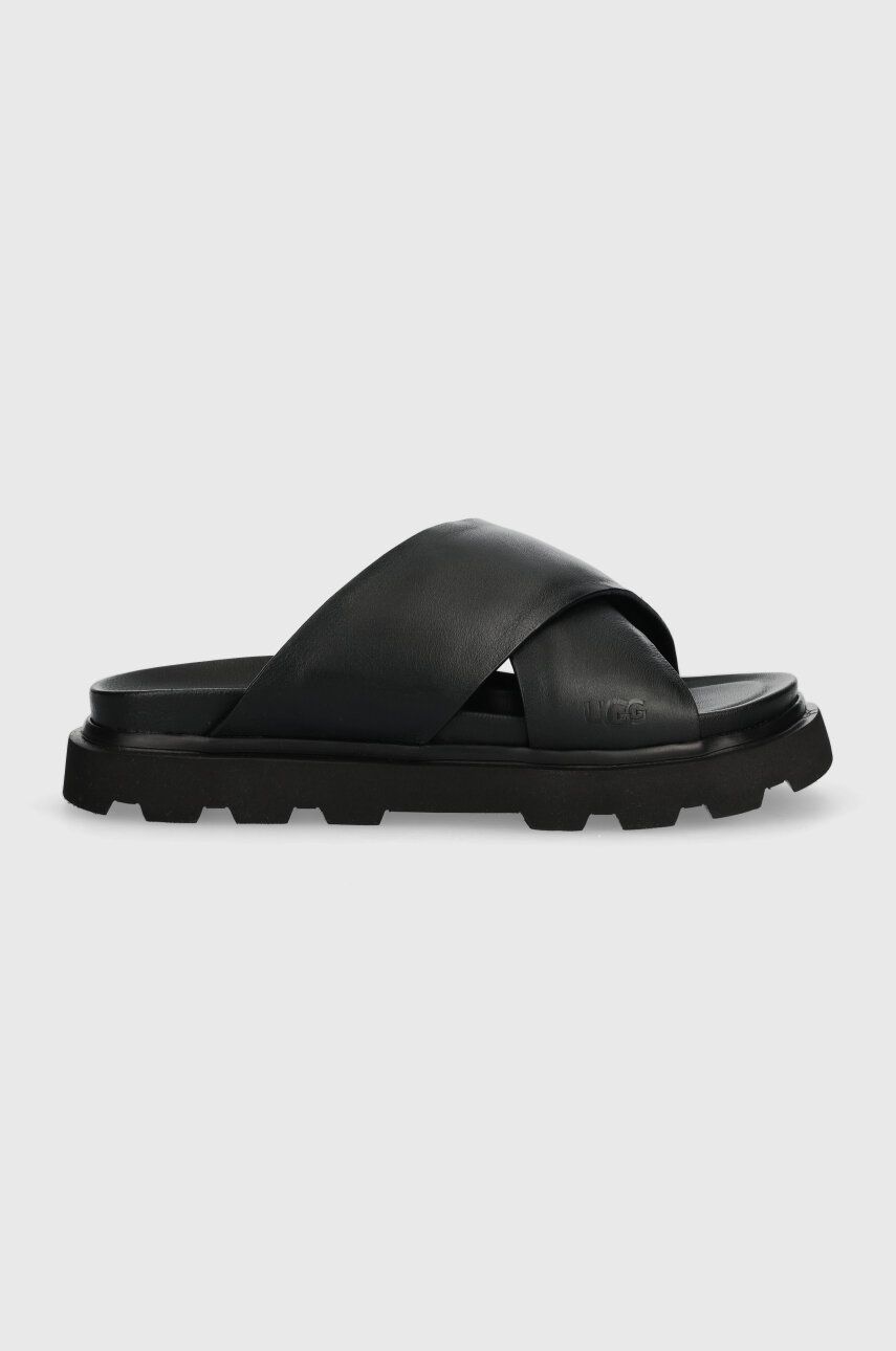 UGG slapi de piele Capitelle Crossband femei, culoarea negru