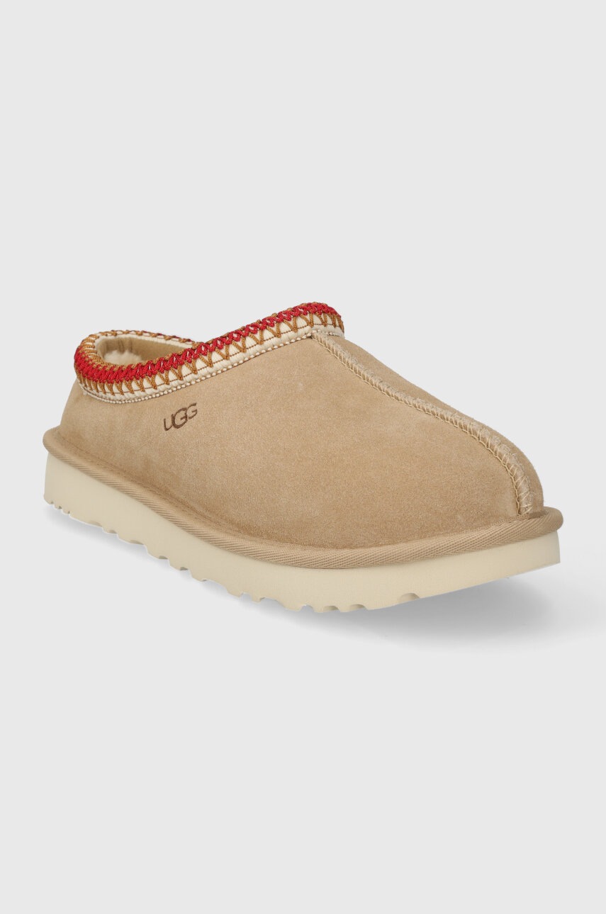 Παντόφλες σουέτ UGG Tasman χρώμα: μπεζ, 5955 φωτογραφία
