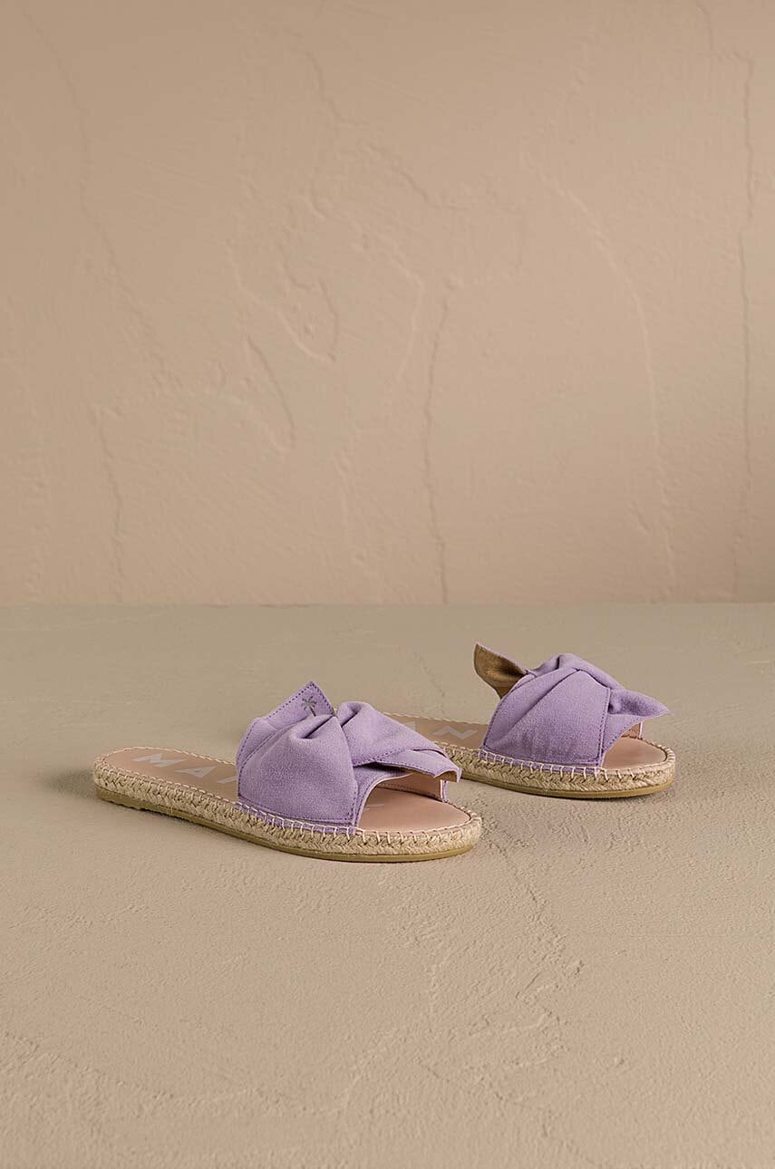 Manebi papuci din piele Hamptons Sandals With Knot femei, culoarea violet, W 1.3 JK