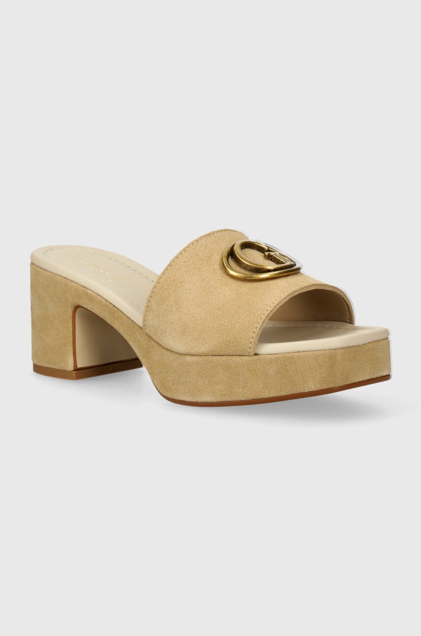 

Велурени чехли Guess CINZIA в бежово с дебел ток FLJCIN SUE03, Бежов