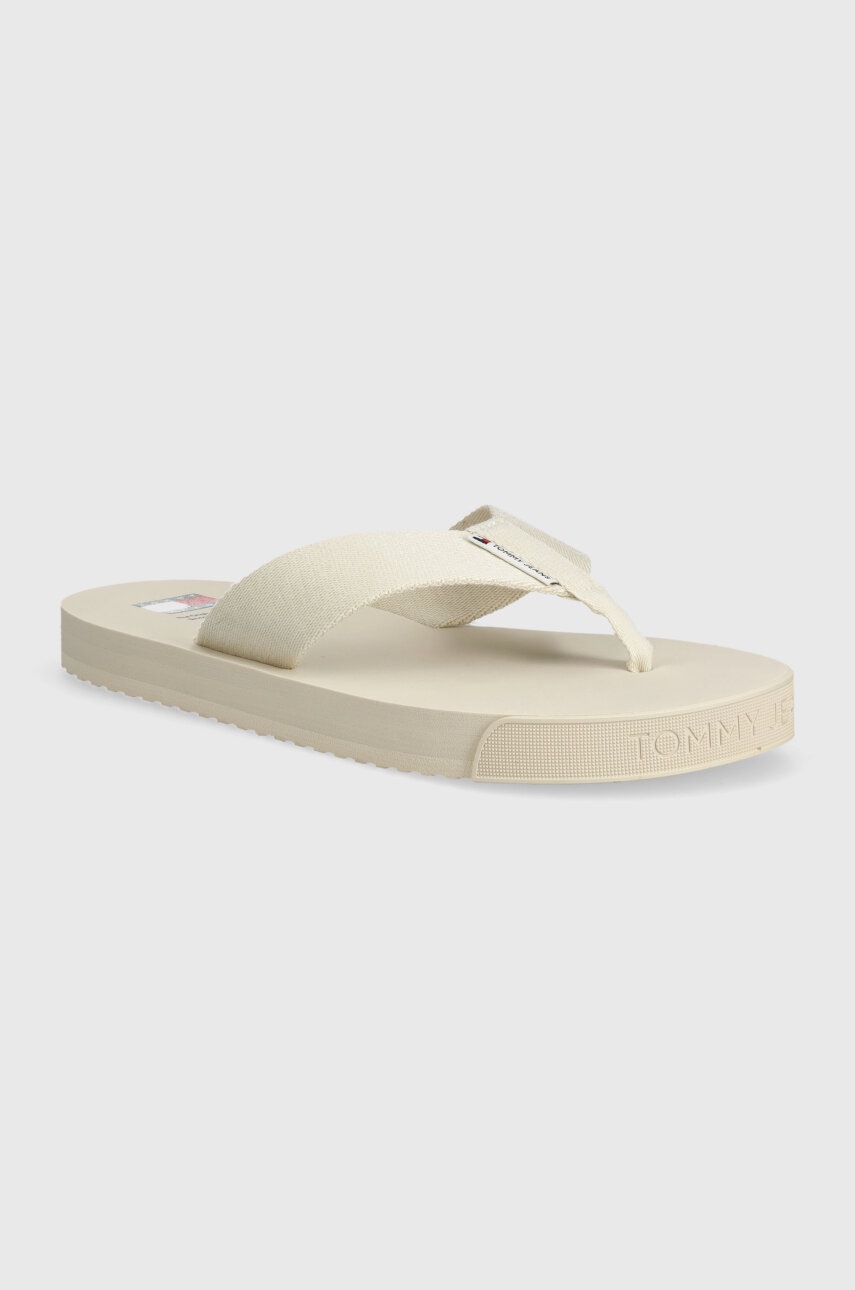 Tommy Jeans slapi TJW SOPHISTICATED FLIP-FLOP femei, culoarea bej, cu toc plat, EN0EN02452