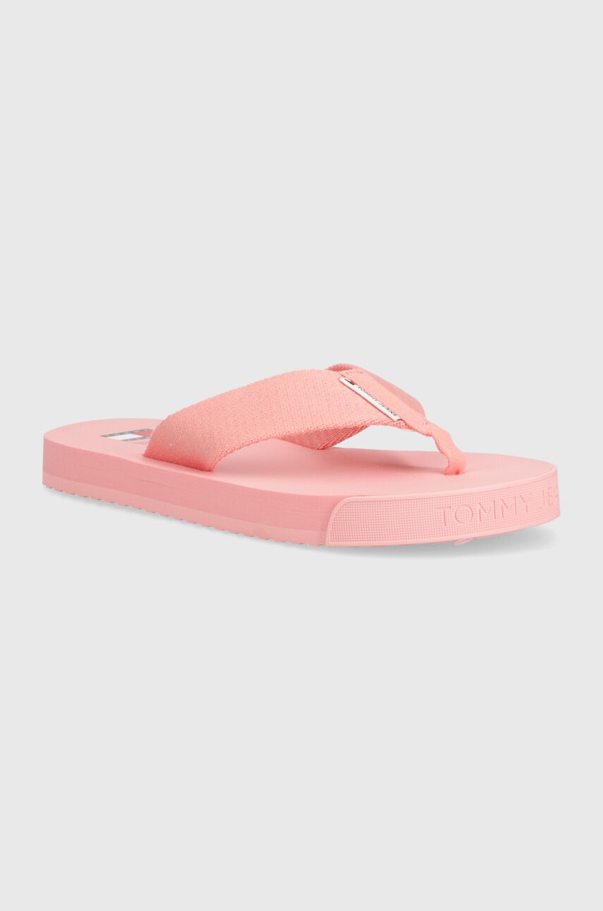 Tommy Jeans slapi TJW SOPHISTICATED FLIP-FLOP femei, culoarea roz, cu toc plat, EN0EN02452