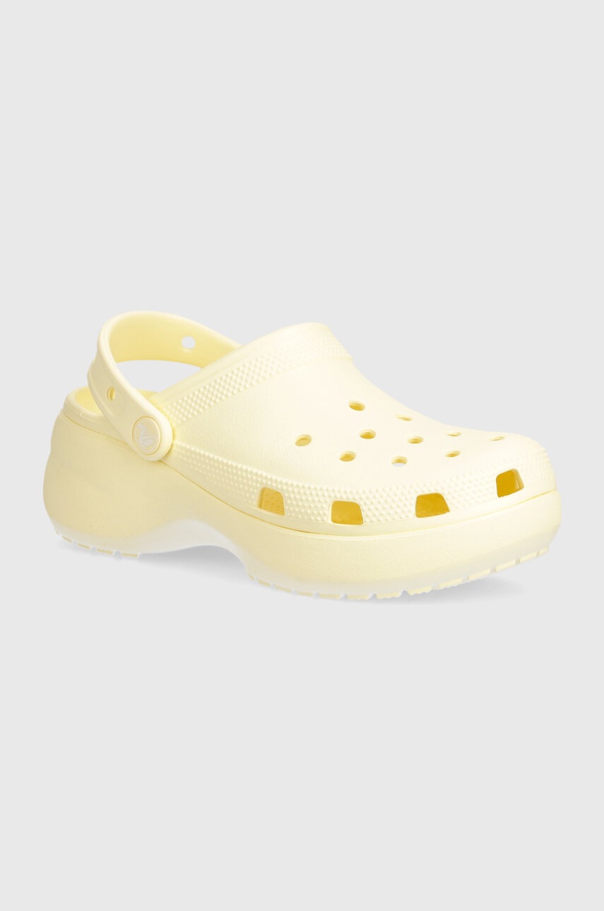 Crocs papuci Classic Platform Clog femei, culoarea galben, cu platforma, 206750