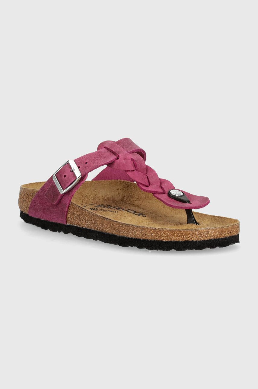 Birkenstock slapi de piele Gizeh Braided femei, culoarea roz, cu toc plat, 1024021