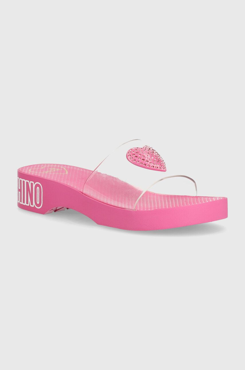 Love Moschino papuci femei, culoarea roz, cu platforma, JA28344G0II5260A