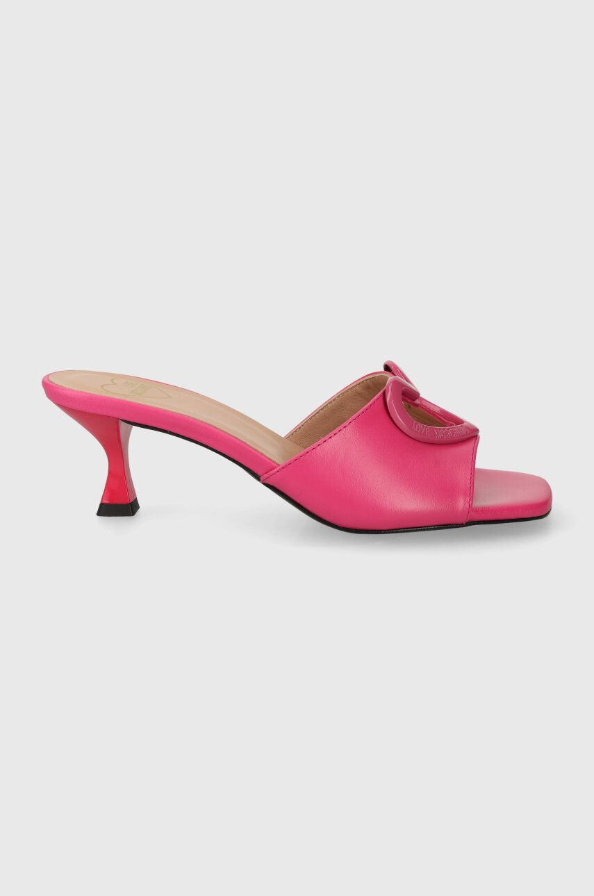 Levně Kožené pantofle Love Moschino dámské, růžová barva, na podpatku, JA28375G0IIAX604