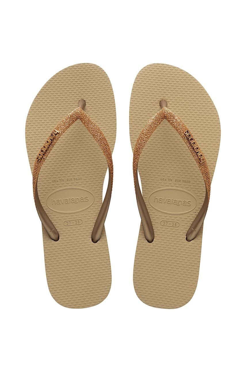 Havaianas slapi SLIM GLITTER II femei, culoarea auriu, cu toc plat, 4146975.9177