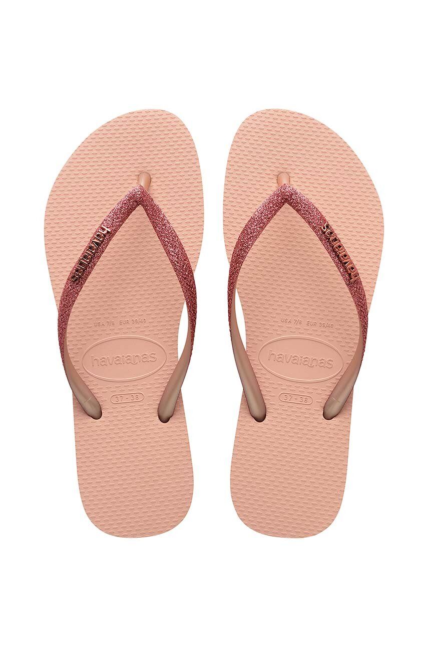 Havaianas slapi SLIM GLITTER II femei, culoarea roz, cu toc plat, 4146975.9898