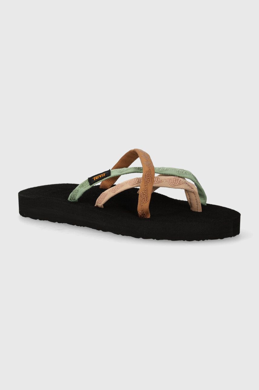 Teva slapi Olowahu femei, culoarea negru, cu toc plat, 6840