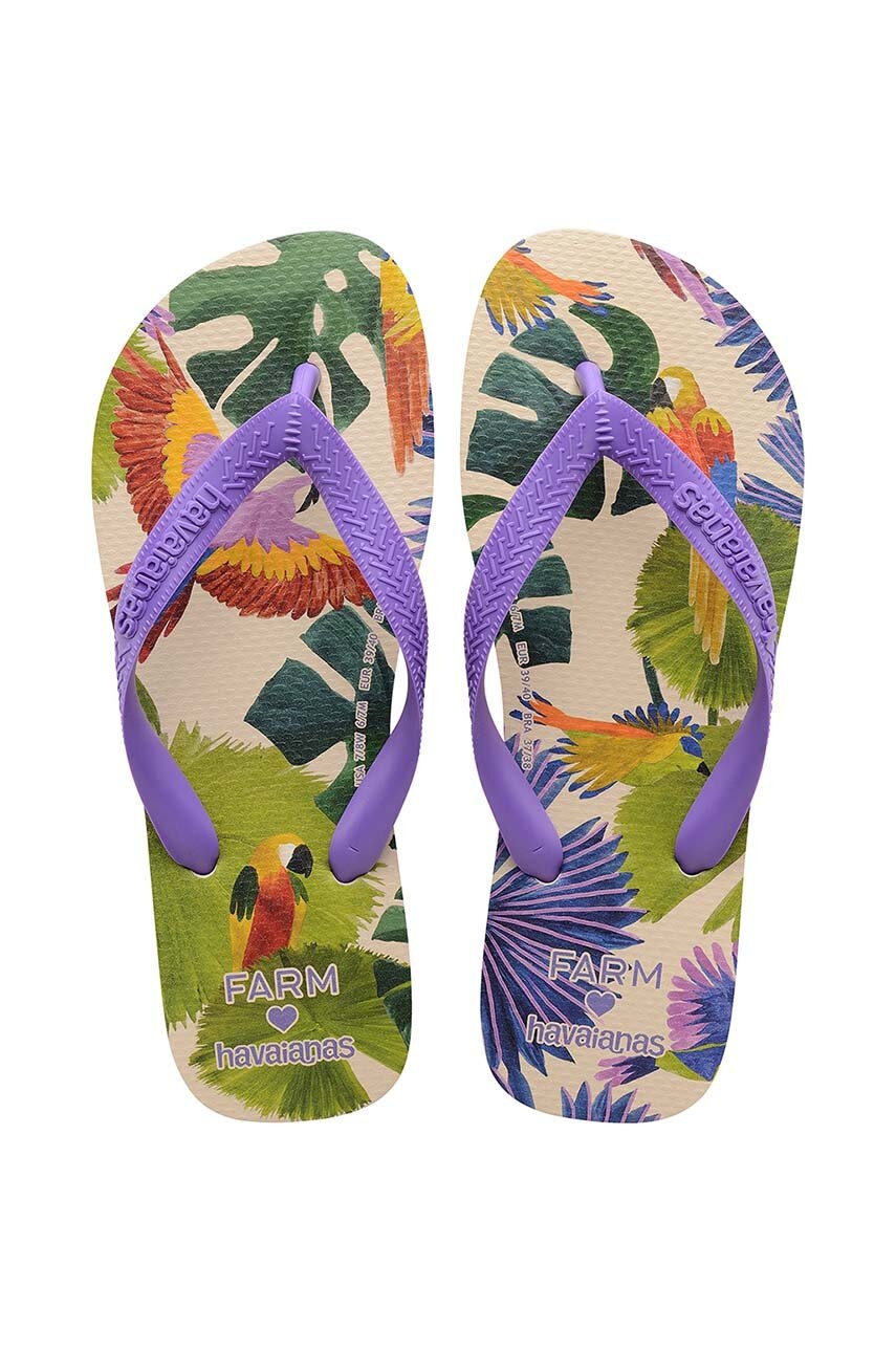 Havaianas slapi TOP FARM PASSAROS femei, culoarea violet, cu toc plat, 4149555.3503