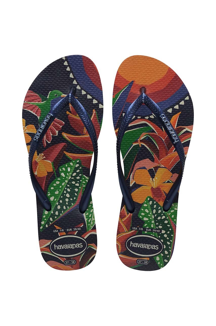 Havaianas slapi SLIM TROPICAL femei, culoarea albastru marin, cu toc plat, 4122111.4368