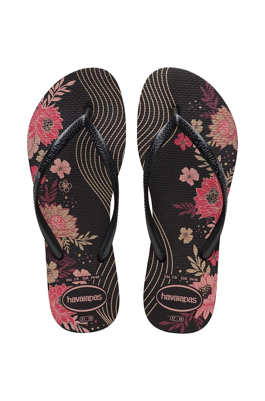 Havaianas slapi SLIM ORGANIC femei, culoarea negru, cu toc plat, 4132823.7892