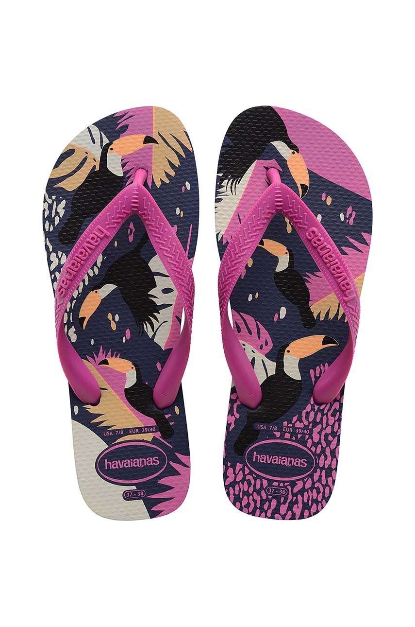 Havaianas slapi TOP TROPICAL VIBES femei, culoarea albastru marin, cu toc plat, 4148656.0555