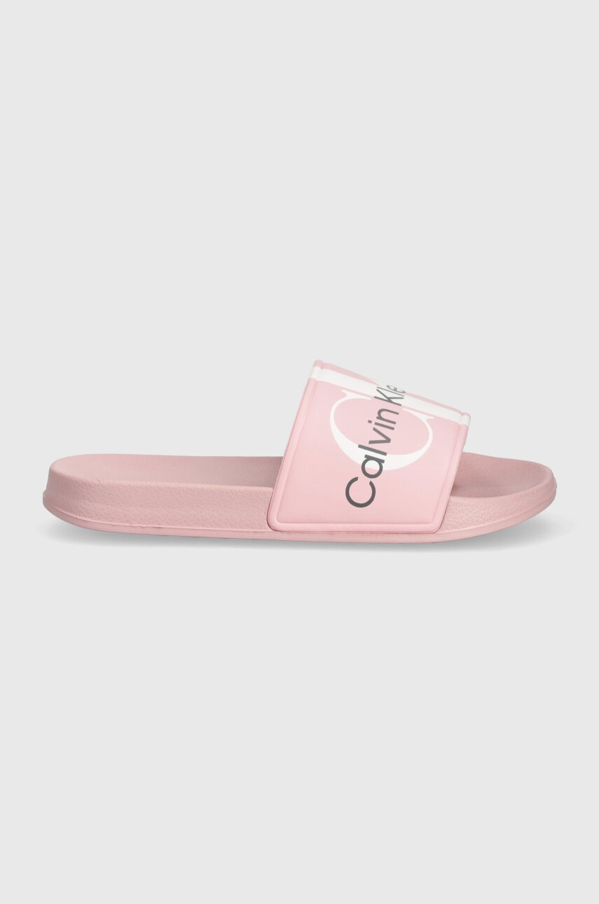 Дитячі шльопанці Calvin Klein Jeans колір рожевий