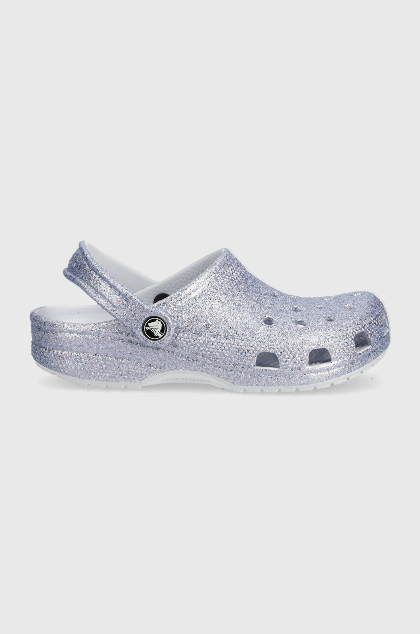 Детские шлепанцы Crocs Classic Glitter Clog цвет фиолетовый