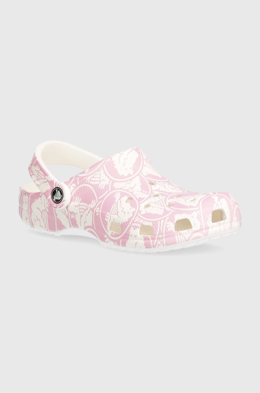 Crocs slapi copii Classic Duke Print Clog culoarea roz