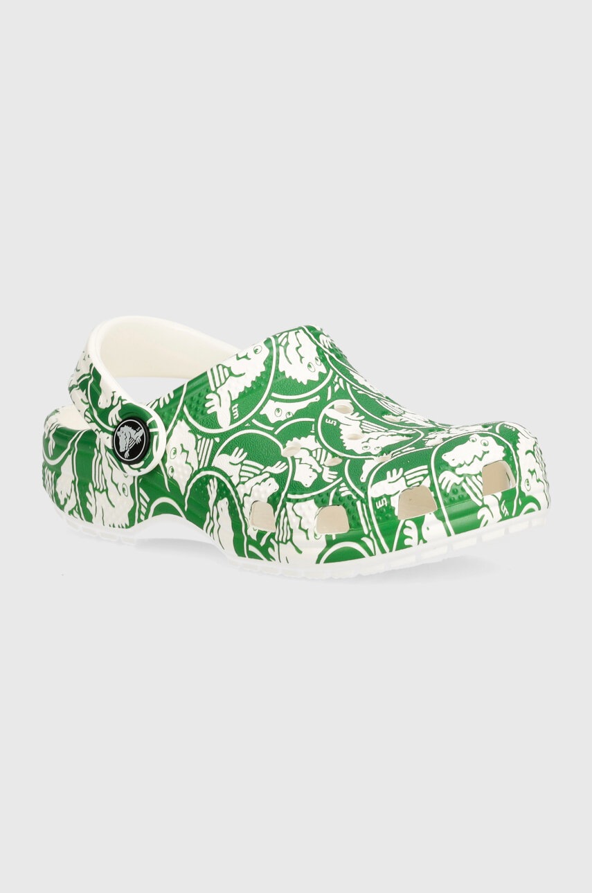 Crocs slapi copii Classic Duke Print Clog culoarea verde