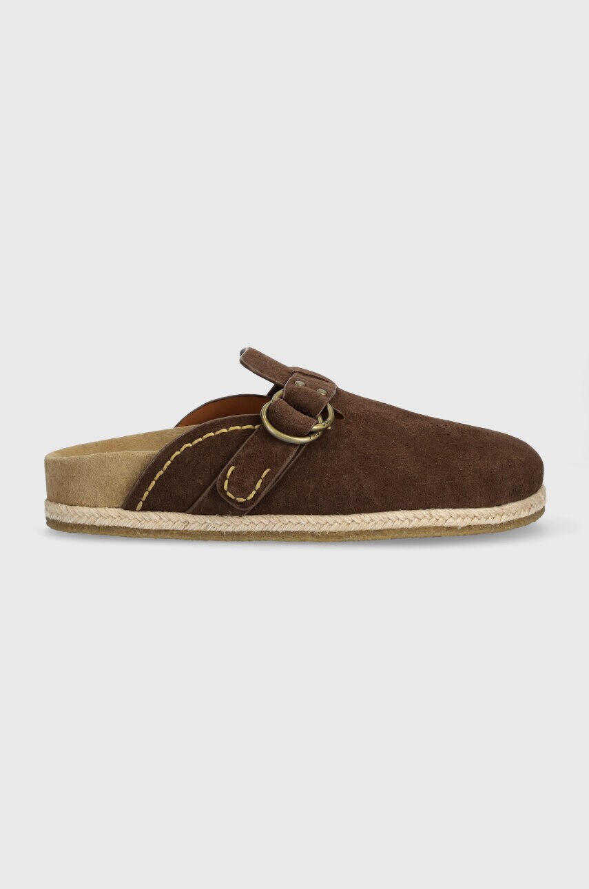 Levně Semišové pantofle Polo Ralph Lauren Turbach Clog pánské, hnědá barva, 803931273001