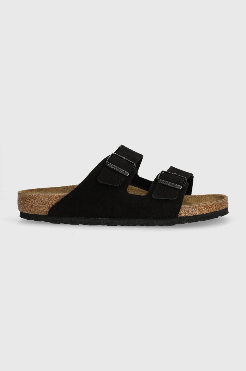 Birkenstock papuci din piele Arizona barbati, culoarea negru, 1027152
