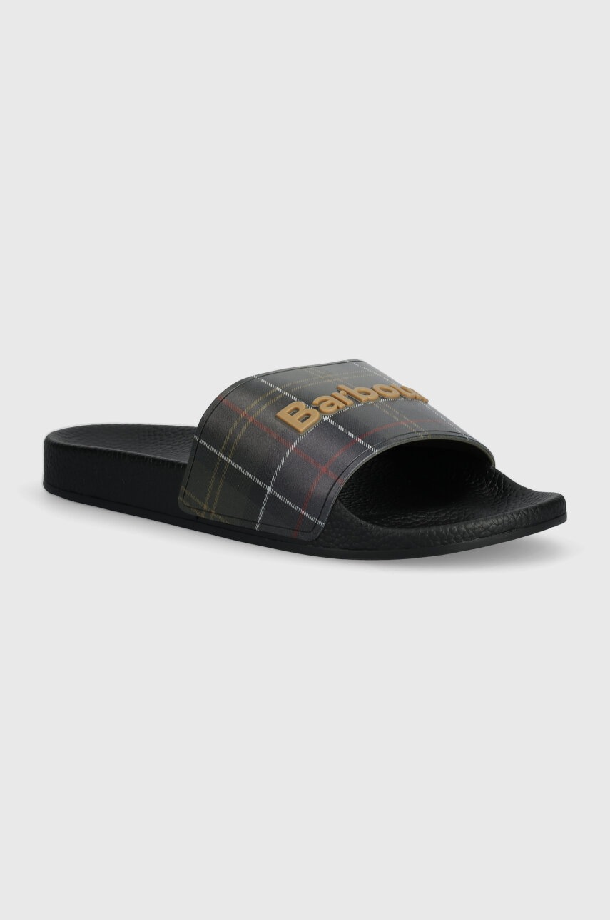 Barbour papuci Tartan Slider barbati, culoarea negru, MBS0018BK12